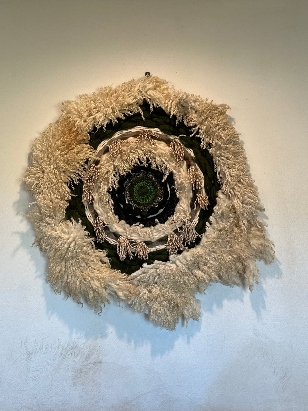 Nature-Inspired Circular Woolen Tapestry with Teeswater Locks - Heritage Woolworks -